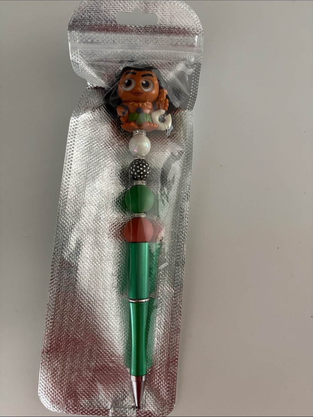 Green Beaded Character Pen